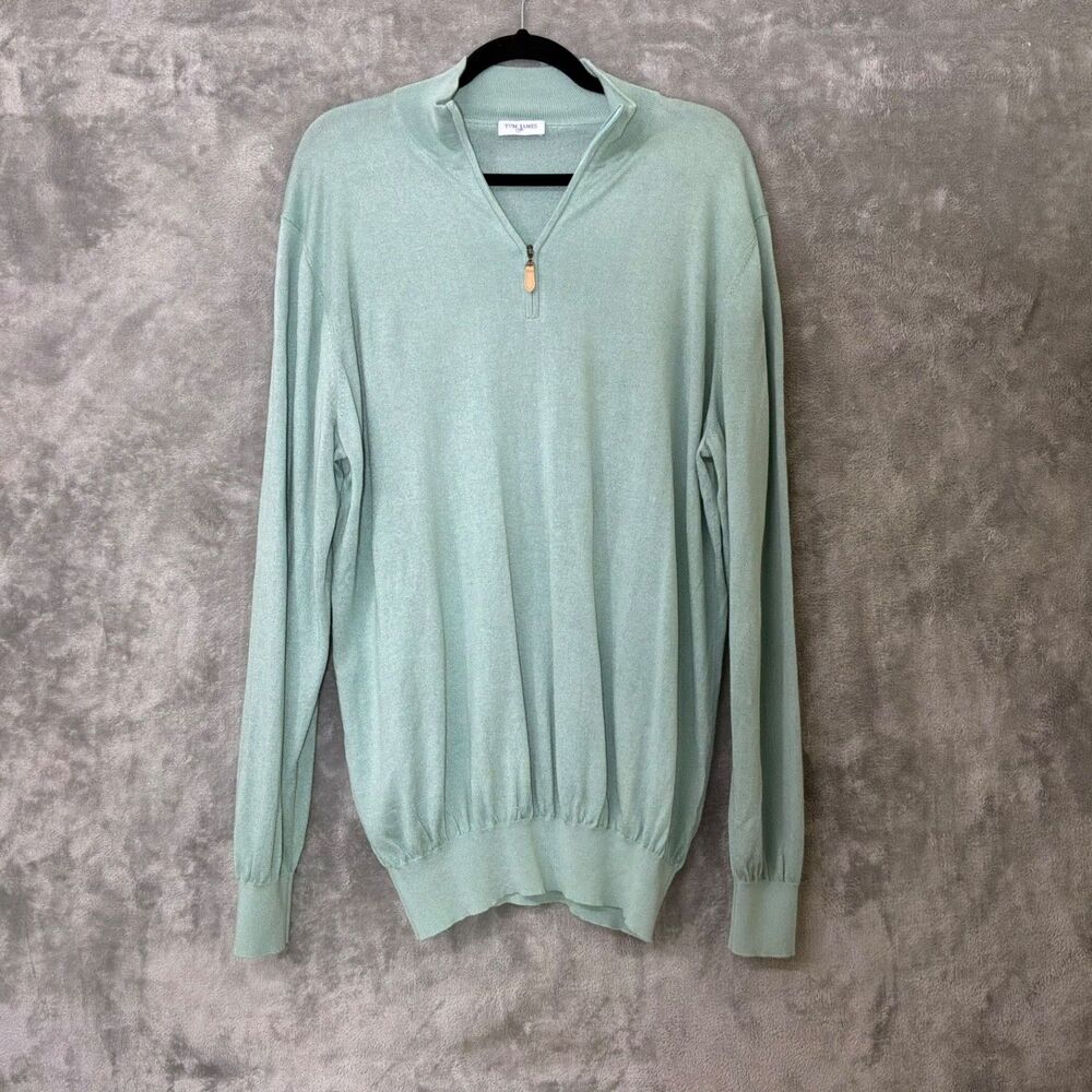 Tom James Cashmere Silk Blend  1/4 Zip Sweater Men's L - Large Green